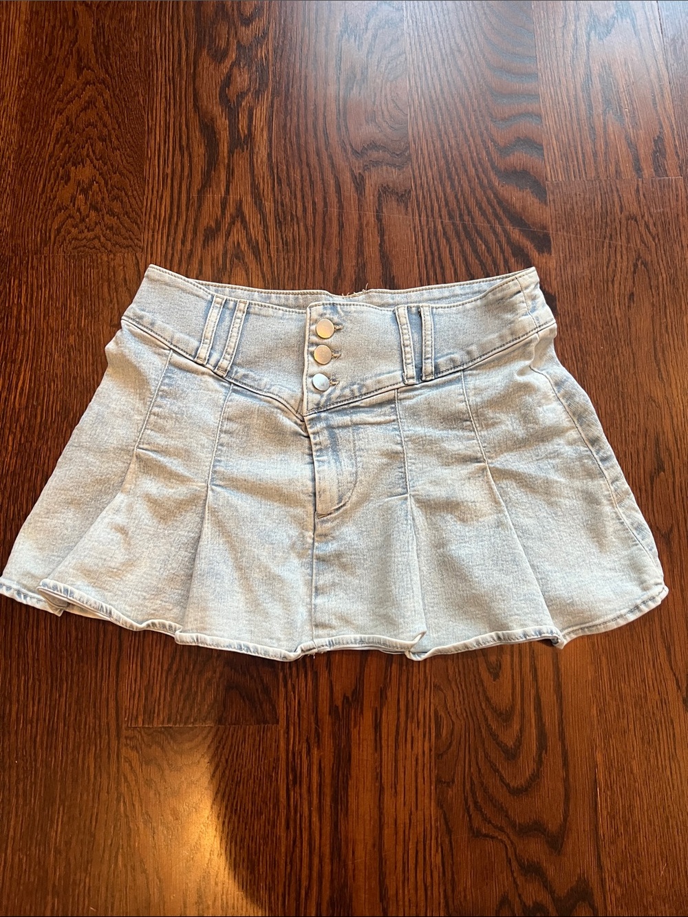 H&M Light Blue Pleated Denim Mini Skirt